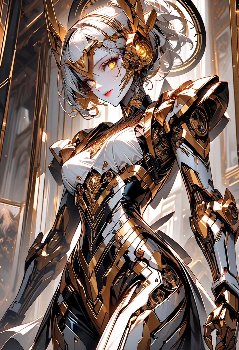 (((masterpiece))), ((best quality)), (ultra-detailed), (CG illustration), (an extremely devious and beautiful)), cinematic light, ((1 mechanical girl)), single, (machine-made joints: 1.4), ((mechanical limbs)), ( blood vessels attached to the tube), ((mechanical spine attached to the back)), ((mechanical cervical vertebrae attached to the neck), ((back to the viewer)), expressionless, (wires and cables attached to the head and body: 1.5), science fiction, apocalypse, ruins