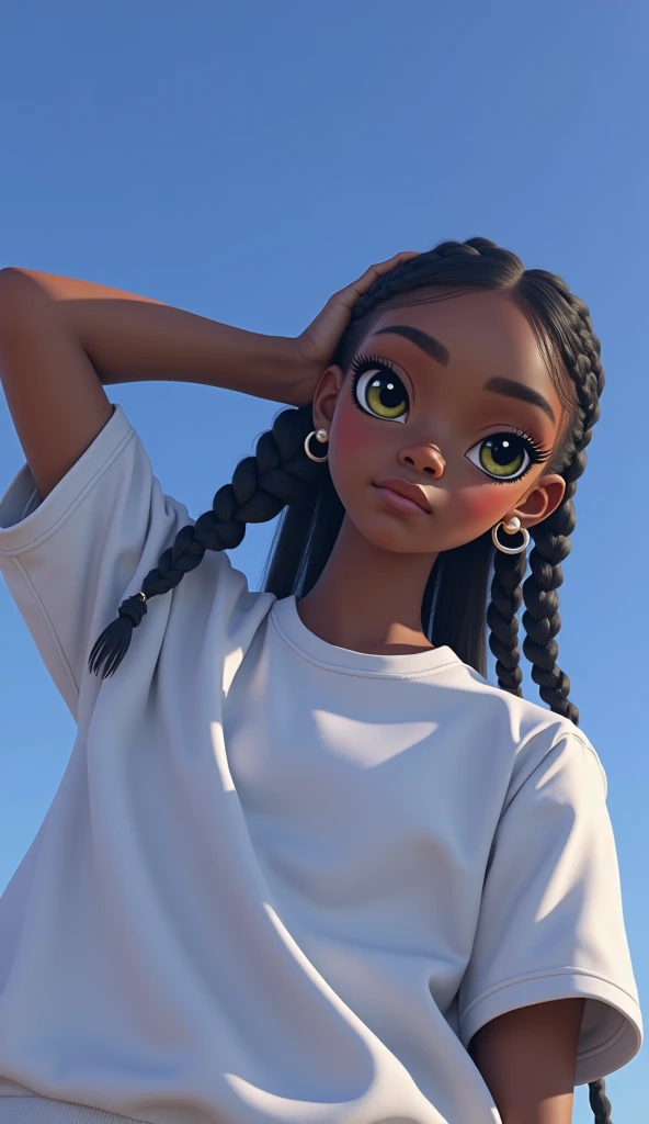 (masterpiece, best quality), (head tilted completely to the side), deep ebony 1girl, beautiful face, Kimberly_jackson, freely pigtails, confused, upper body,