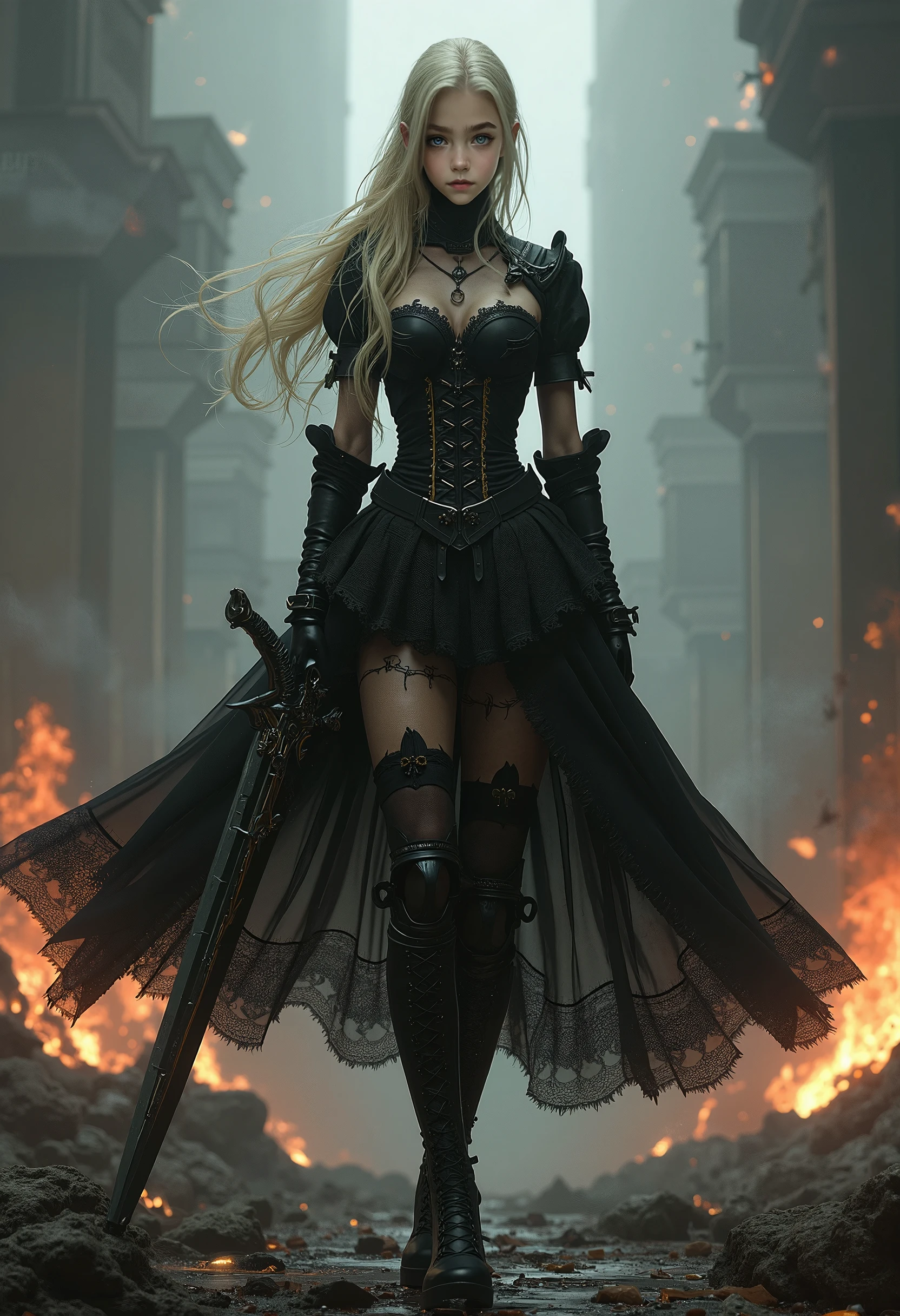 ,((Wearing a torn sheer costume of a superheroine)),(, No bra)), Wet crotch, Wet thighs, Beautiful girl with accentuated slender abs: 1.4, (((nipple tips protruding, areola is protruding, The shape of the pubic region is clearly visible)), sixpack abs: 1.4, Bust Botox, Photo, Sharpness, Unique 850 4, Koda850 k portrait camera, F1.6 shots, Ultra-realistic textures, Spectacular light textures, Cinestil 800 Fashion Mechanics, (futuristic sci-fi battle fashion: 1.1), (tied perfectly by chain), Restraint, Slaves, collars, ((wide prison with sunlight)), Dark fantasy, Realistic material details, extreme hight detail, Ultra-realistic materials ((Torn costume))), Wet, Cloudy, (Chained)), ((big emphasized by chains)), ((chains digging into crotch)), ( (Collar)), (, No bra), shredded costumes, broken golden shields and battle spears,, White combat gloves, Combat shoulder armor, Blood splattered on the face, Blood splattered, Realistic, (Bruises, Dirty, ripped clothing, skimpy clothing, Blood: 1.3),  Torn Cape, Torn pantyhose, Long legs, ((iron pipe in the crotch)), Metallic shackles and fetters, ((chains hung from heaven)), Wet crotch is clearly visible, Swarovski's sword and the anatomy beneath his feet, (futuristic sci-fi battle fashion, Torn mesh stockings),Spread your legs apart，The hands are tied in chains，fully body photo，high-heels