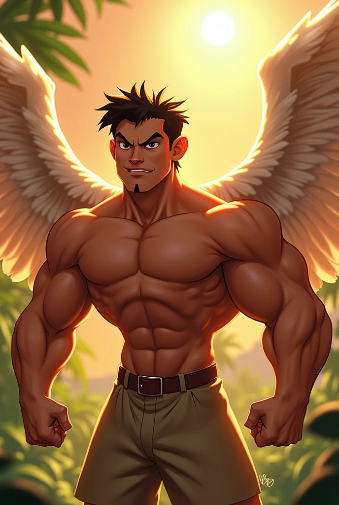ator Tenoch Huerta vestido de Namor da Marvel, voando alto , acima do Mar , wings on feet , Namor , rosto em alta qualidade , corpo musculoso , peito grande