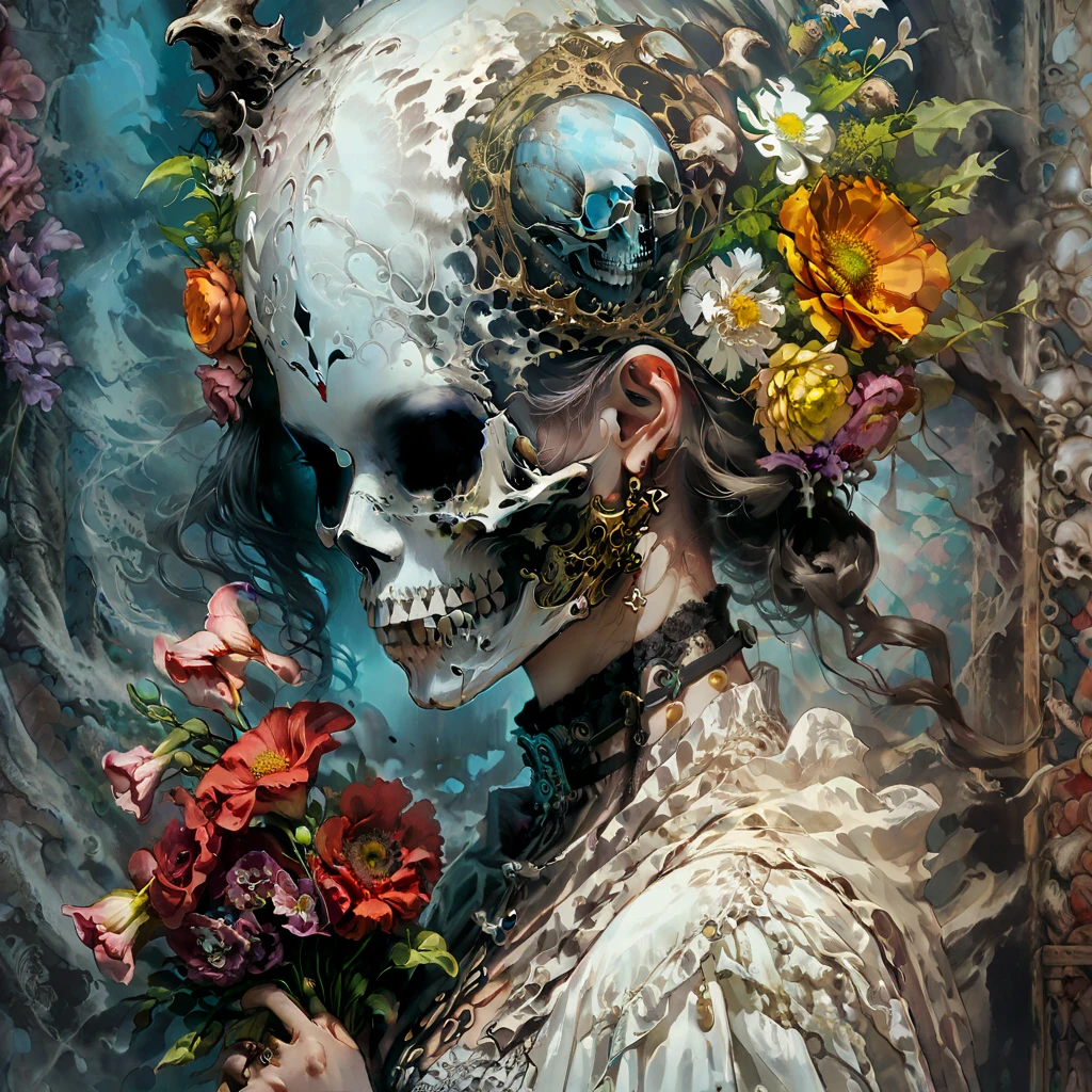 Hyper realistic art skull joker demon concept art portrait by Casey Weldon, Olga Kvasha, Miho Hirano, hyperdetailed intricately detailed gothic art trending on Artstation triadic colors Unreal Engine 5 detailed matte painting, deep color, fantastical, intricate detail, splash screen, complementary colors, fantasy concept art, 8k resolution, gothic DeviantArt masterpiece . Extremely high-resolution details, photographic, realism pushed to extreme, fine texture, incredibly lifelike