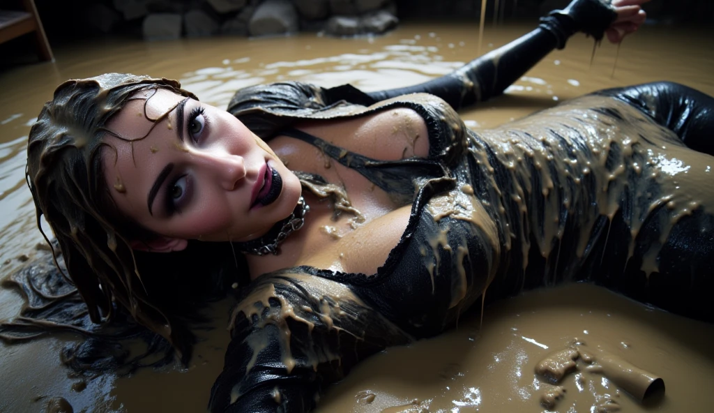 Hyperrealistische Fotografie von zwei Frauen im Schlamm, Schlammspritzer im Gesicht, die Gesichter sind mit Schlamm verschmiert, stehend, viele Frauen im Hintergrund, 30-year-old women smeared with mud, Lena Meyer Landrut, turquoise underbust corset smeared with mud, Fluting, black tulle skirt smeared with mud, turquoise high heeled boots Schaft bis zum Schritt smeared with mud, schwarze Netzstrumpfhose, the entire body, rote lockige Haare sund mit Schlamm verschmiert, die Kleidung ist mit Schlamm verschmiert, High quality, realistische Beleuchtung, Bildmitte, Sanduhrproportionen, 8K, HDR, BDSM, medium breast size, lange Beine, tinted, professionelle Fotografie einer Frau, natural skin texture smeared with a lot of mud, 4K-Texturen, Adobe Lightroom, Fotolabor, HDR, kompliziert, elegant, sehr detailliert, scharfer Fokus, wahnsinnige Details, komplizierte Details, hyperdetailliert, Helles Kinolicht, Außenatmosphäre, Kinn hochgezogen, (exponierter Bauch: 1,8 ), (Fernaufnahme), dominanter Gesichtsausdruck,