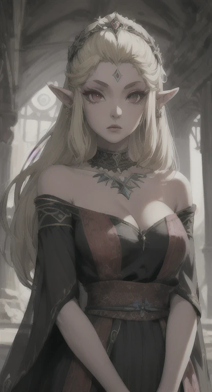 stunning Gigi Hadid, beautiful detailed eyes, beautiful detailed lips, extremely detailed eyes and face, long eyelashes, pale skin, black hair, red eyes, elf-like costume, dark and mysterious setting, intricate details, cinematic lighting, dramatic shadows, moody atmosphere, digital art, fantasy, highly detailed, 8K, photorealistic, dramatic lighting, chiaroscuro, Renaissance painting