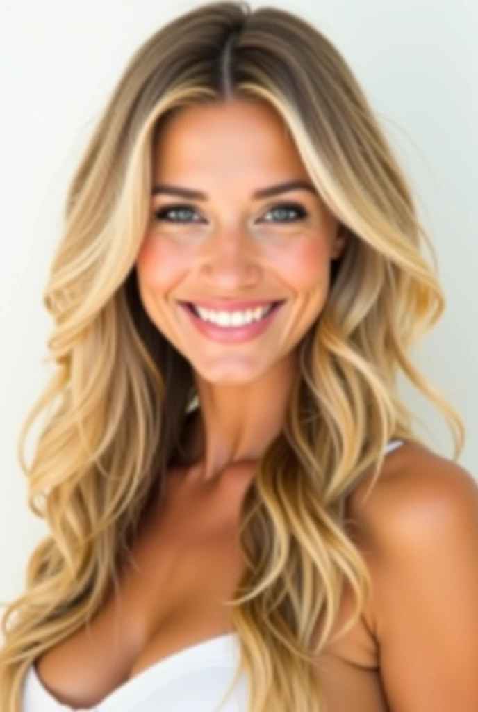 Belle brune aux reflets blonds portant une brassiere de sport, Very detailed, at the Sports Sale,  22 ans, visage innocent, natural wavy hair, yeux bleus, High resolution, Masterpiece, Best quality, intricate high detail, highly detailed, mise au point nette, detailed skin, realistic skin texture, texture, detailled eyes, professionnel, 4K, sourire charmant, filmed on Canon, 85 mm, faible profondeur de champ, Couleur Kodak Vision, perfect fit body, Extremely detailed, photographier_\(ultra\), photoreallistic, Realstic, Post-traitement, maximum details, roughness, real life, ultra realist, photorealism, photographie, 8K UHD, photographie