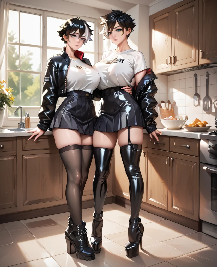 Beautiful lesbian women kissing at the missonian, full body