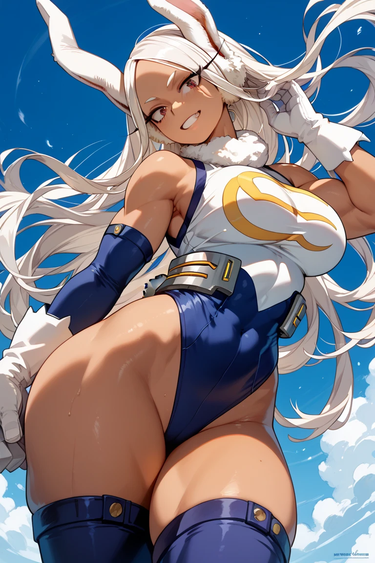 Silent magician, milf, old woman, white hair, sports Bikini, ((sports bikini azul, flushed, smile coqueta, black lipstick, muscle girl, stronger)) , (( flushed, smile, oiled skin, mucha piel visible)), long hair, white hair, picking up her breasts, (( sports bikini, picking up her breasts)), curvy body, (( gigantic sagging breast, showing off her breasts, exhibitionism, usando solo guantes blancos y sombrero de mago blanco)), cuerpo desnudo, long legs, open legs , abs, womb tattoo , muscle, ((beefy, bodybuilder)), arms up,Iparuputsua, squat, ((en cuclillas)), on the beach at night, city lights in the distance, Cancun, image from below