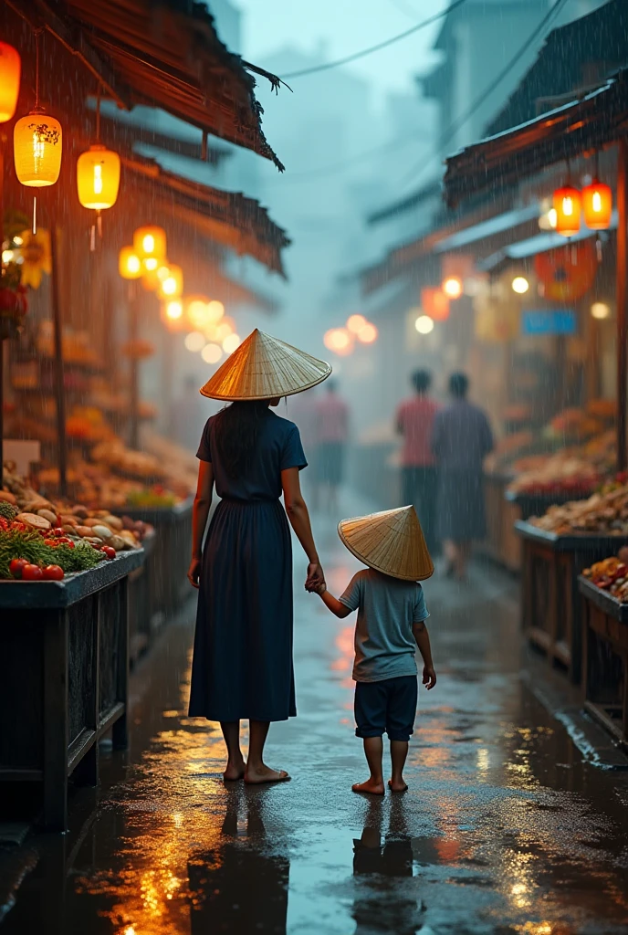 Generate a picture with a cafe in the background
In the picture show an employee of the same restaurant throwing solid food into the trash cans and two poor starving kids picking up fallen food and eating it. Show the importance of food.