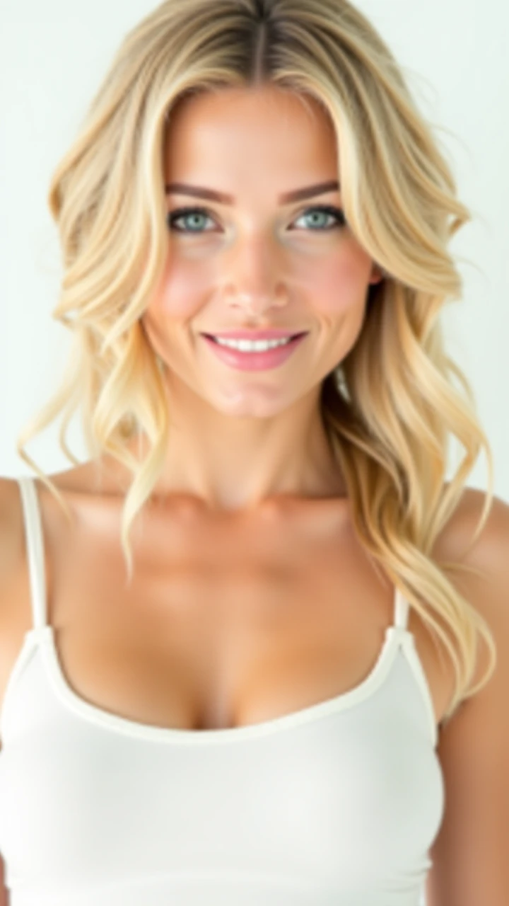 Better texture, high quality, ultra high definition, 8k, Blonde teen sexy outfit smiling