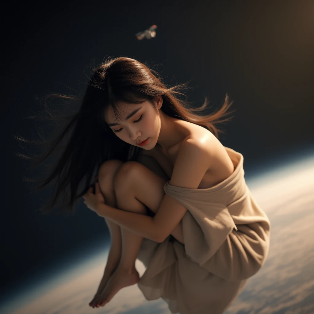 absurd res, high res, (masterpiece:1.4), ultra-detailed, 1girl, from above, space, floating