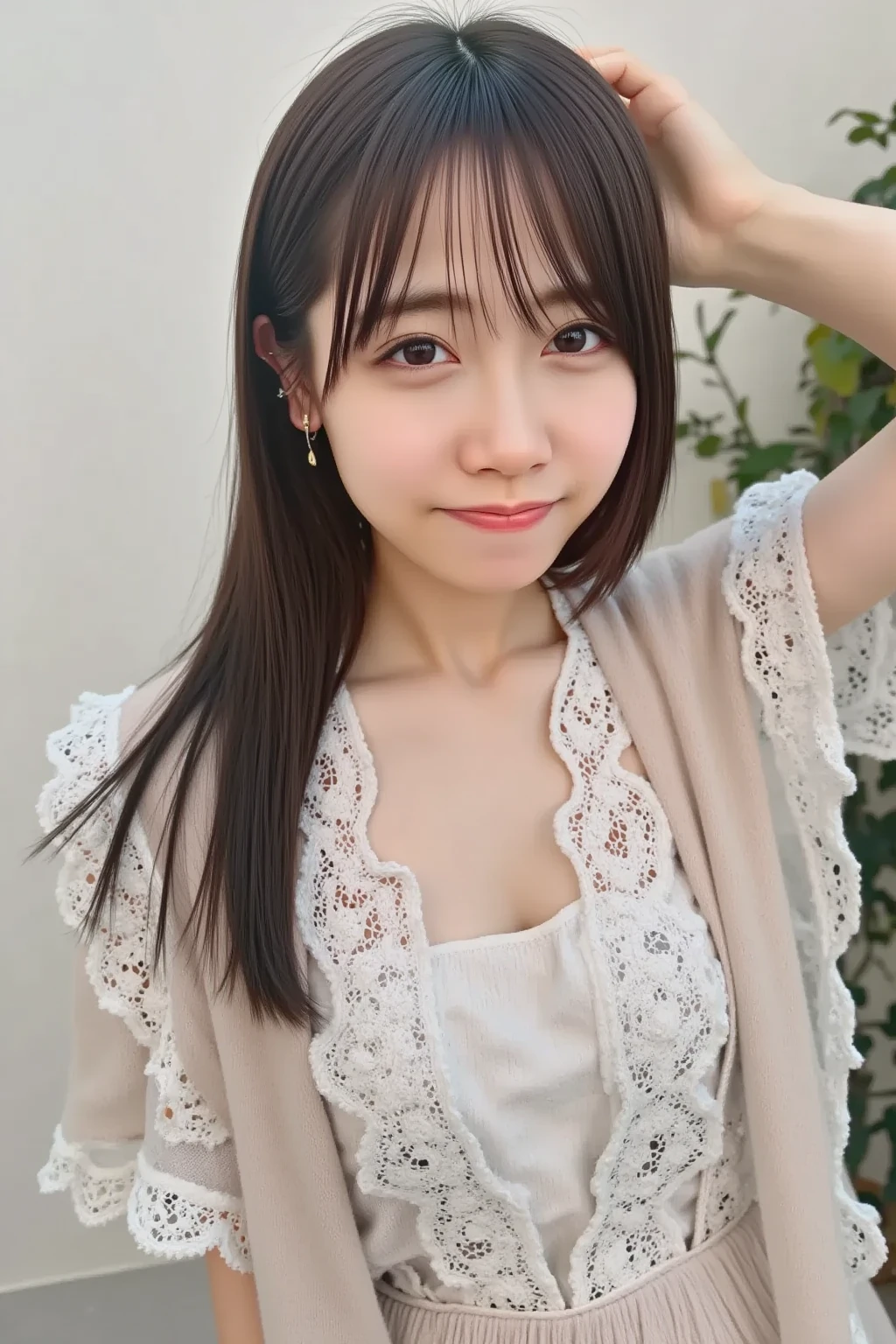 8K、best image quality、smile、masterpiece、spring、short hair、fine eyes、small breasts、A refreshing smile、Female college student、Dimples、New dresses for spring、Clear system、attending university、Ruck sack