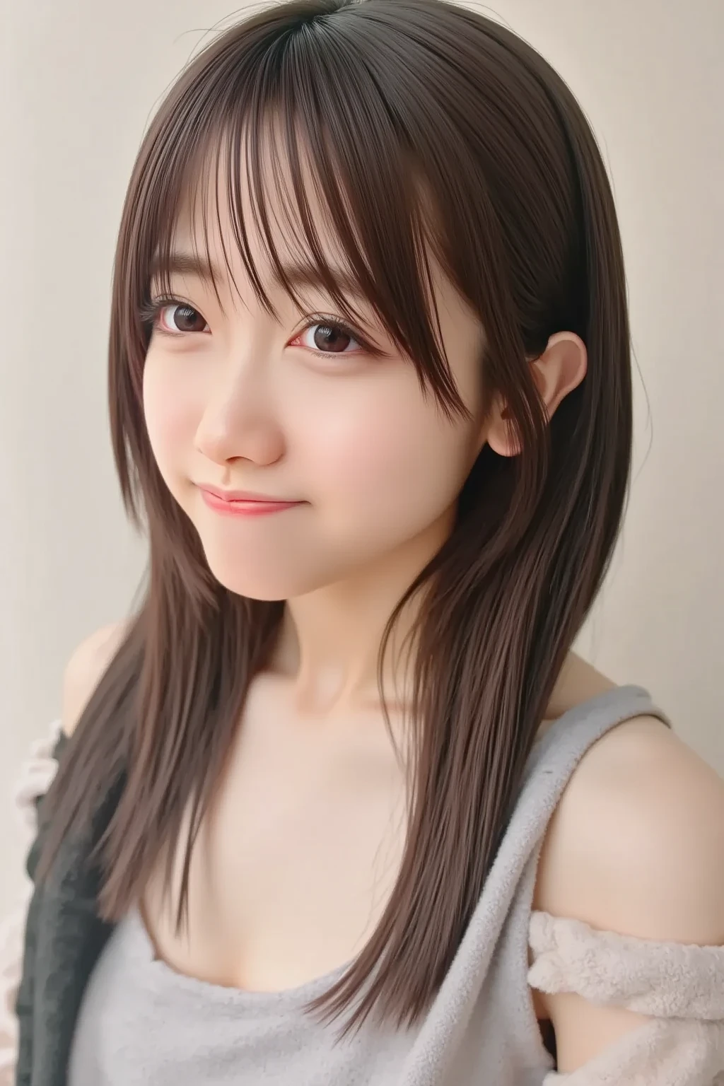 ​masterpiece, top-quality, 8K, (The upper part of the body:1.4), white  shirt, beautiful a girl, 独奏、Clean face, looking at the viewers, a smile, A hyper-realistic, hight resolution, a picture, film grains, chromatic abberation, foco nítido, HDR, face lights, 电影灯光, Professional Shadows, simple background, (White background:1.4), highestdetailed, ighly detailed, ultra-detailliert, finely detail, authentic skin, delicated facial features, detailed faces and eyes, Realistic pupils、