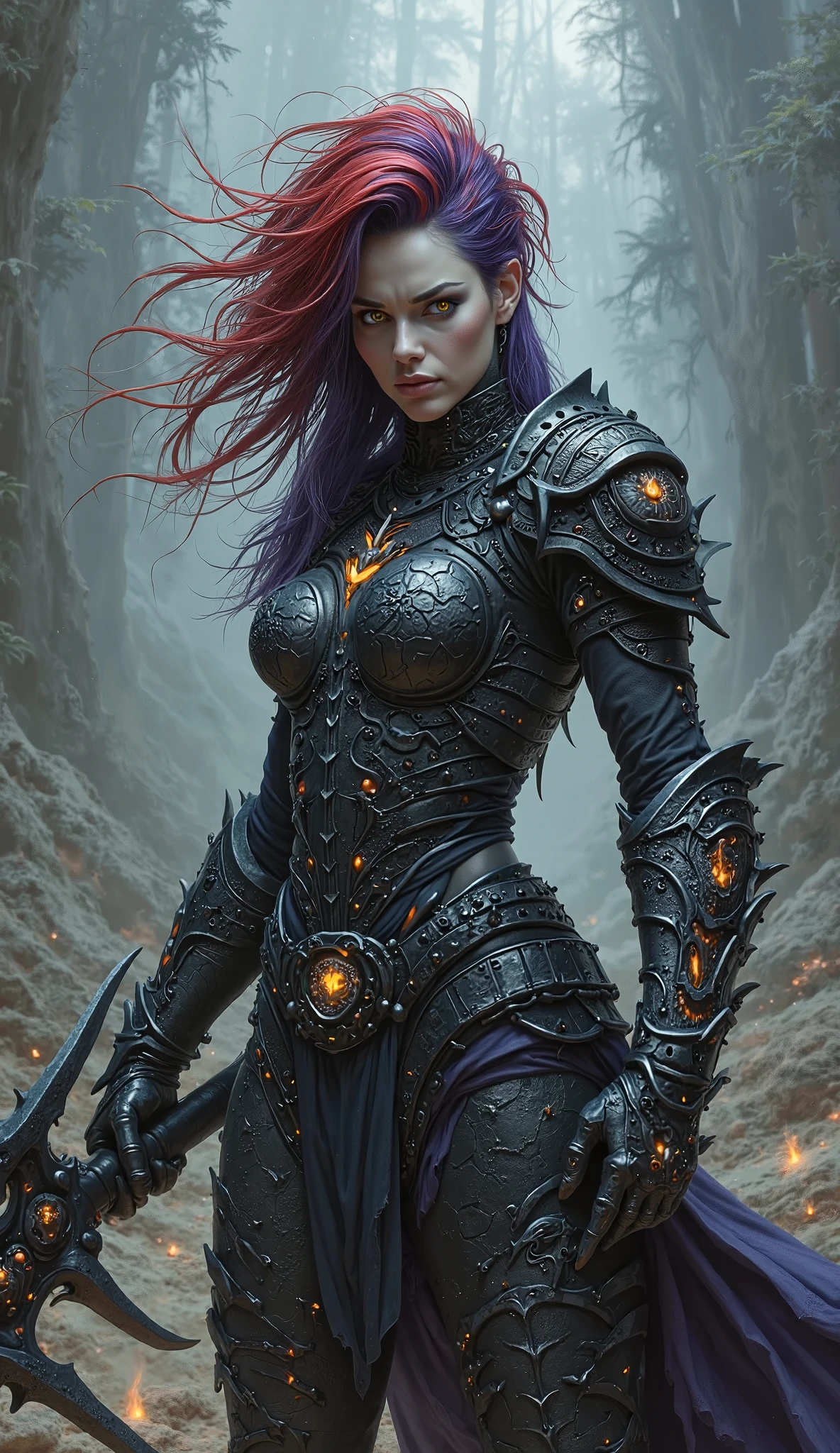 (ultra realistic,32k, masterpiece:1.2),(high detailed skin:1.1),( high quality:1.1),
1girl, pink hair, ponytail hair, bangs,(aqua eyes:0.5),[<lora:MetalArmor:0.7>MetAr,scale armor:<lora:DART:0.5>DART,scary, dark horror theme, skull ghost, monster, fear, blood:25],fighting stance pose, (huge breast, large breast:0.75),<lora:add_detail:0.88>,
(dynamic lighting:1.1),  misty hollows, swirling fog, hidden passages, mystical secrets,blurry background,