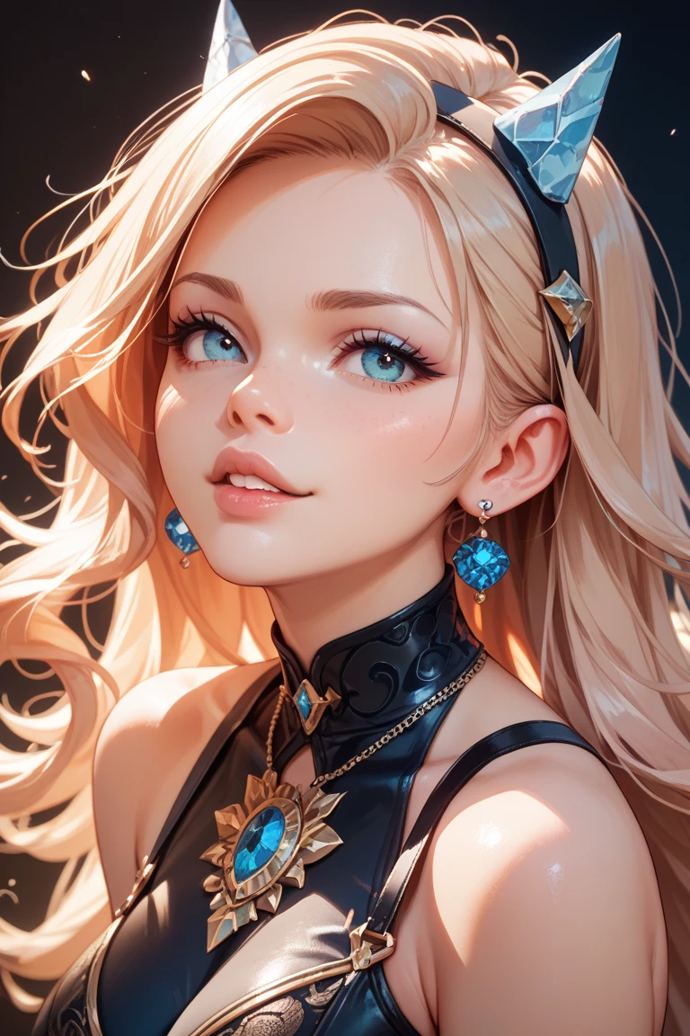 absurdres, highres, ultra detailed, 1girl, solo, extremely detailed eyes, Ultra-precise depiction, Ultra-detailed depiction, (zentangle:1.2), (dynamic pose), (abstract background:1.5), (treditional dress:1.2), short platinum blonde, (shiny skin), many colors, upper body, (from above)