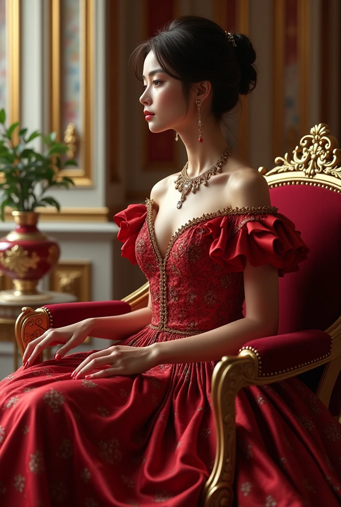 (best quality,4k,8k,highres,masterpiece:1.2),ultra-detailed,(realistic,photorealistic,photo-realistic:1.37), Set against the backdrop of a lavish Victorian parlor, the portrait captures the arresting presence of a young woman who, at the tender age of 20, held sway over the hearts and desires of England's elite youth. Yet, unlike conventional depictions of innocence and virtue, this portrait boldly emphasizes her profession as a courtesan, showcasing her allure and power over those who sought her company.
The courtesan's features are a study in mesmerizing contrasts: her porcelain skin, flawless and radiant, bears the faintest traces of rouge, a subtle reminder of her artful mastery in the art of seduction. Her lips, painted a deep crimson, part slightly in a suggestive smile that hints at the pleasures she offers to those willing to indulge.
Her eyes, pools of dark obsidian, hold a captivating depth that draws the viewer in, promising both intimacy and intrigue. Behind their veiled allure lies a wisdom far beyond her years, a testament to the experiences that have shaped her into a woman of irresistible allure.
Clad in a gown of sumptuous velvet and lace, the fabric clings to her curves in a provocative embrace, leaving little to the imagination. Yet, it is not merely the lavishness of her attire that captivates, but the confidence with which she wears it, a silent declaration of her power and autonomy in a society that seeks to confine and control.
In her hand, she holds a single scarlet rose, its petals unfurled in a silent invitation to those who dare to approach. It is a symbol of her trade, a token of desire offered freely to those who can afford the price of her affections.