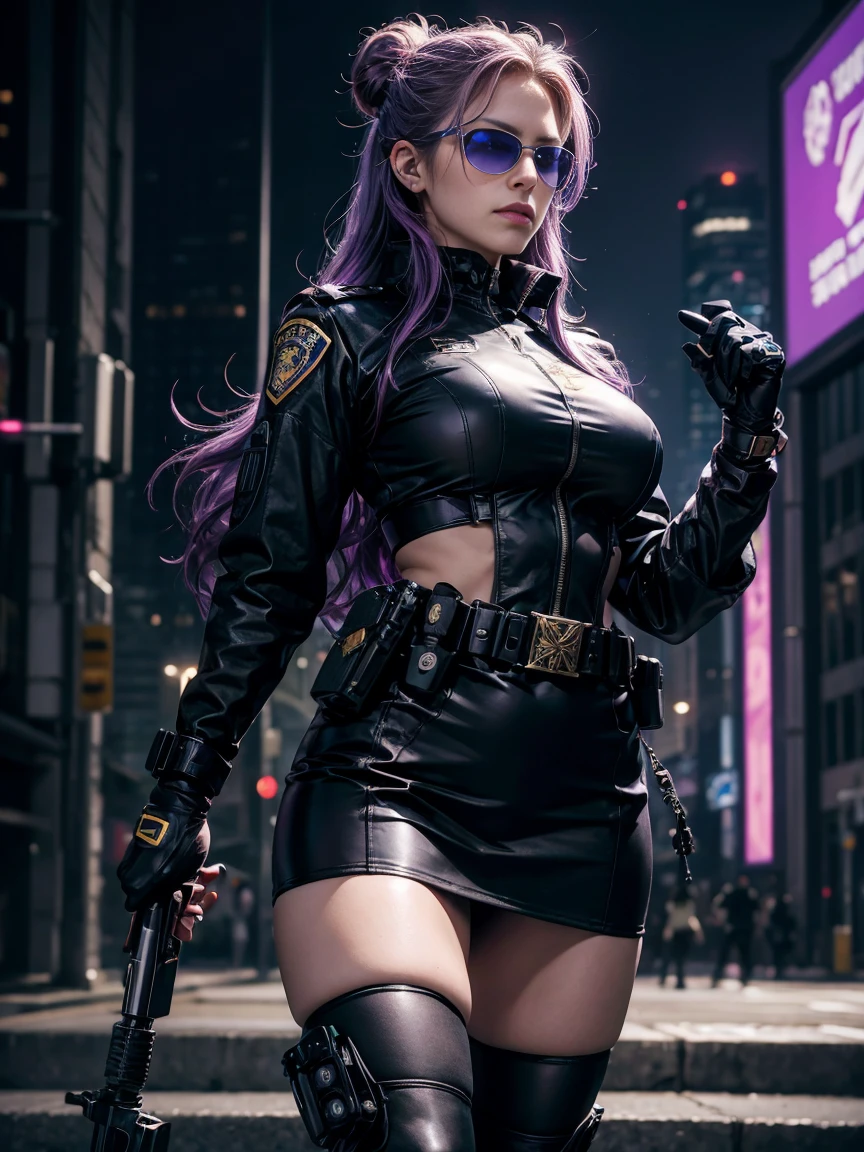gwen tennyson,yorha 2b,mara jade,mordred, samus aran,overwatch,atelier ryza,close up,yakuza mansion,yakuza tattoos,royal purple and pink plugsuit,white short sleeve formal wear top,floral formal vest,red formal tie,royal purple short sleeve formal wear blazer,black and royal purple formal leggings,short punk hair,punk makeup,green eyes,multicolored silver hair,cyberpunk gloves,cyberpunk armor,sexy smile,freckles,beautiful girl,cyberpunk high heels,large breasts,8k,ultra detailed,realistic,fantasy art,hair pin,ear piercings,(weather:rainy),1girl,yakuza neck and head jewelry,cyberpunk katana,