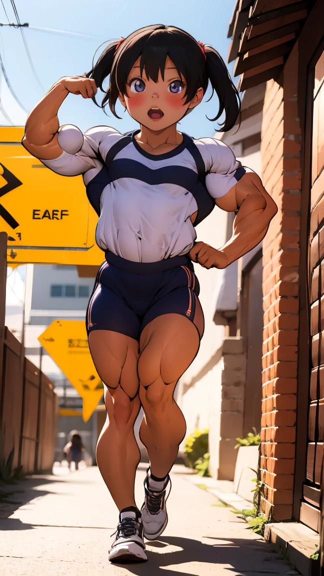 Iskandar,Solo, 1人, Heads-up view，Large muscles，Polysomal hair， athletic sneakers, Muscular, large pecs,Photos of everyday life， Blander perspective，green thong，Blue sky background，black tanktop，walking on grass，The crotch is raised，looking to the camera，shyexpression，detailed detail，Strong body hair，Huge buttocks，