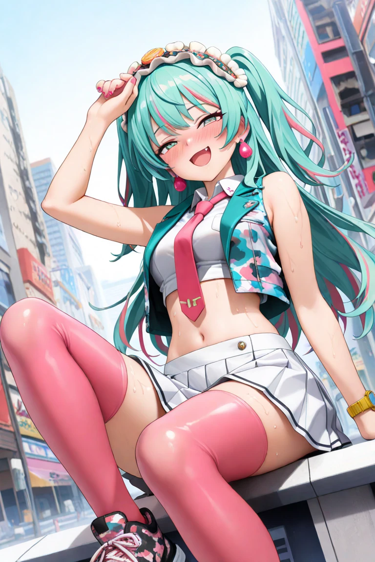 ubel,((ubel of Frieren: Beyond Journey's End )),dark green hair,long hair,side ponytail,hair between eyes,bangs, BREAK (beret, black jacket, open clothes, cleavage, midriff, black shorts, black thighhighs, thigh strap, fingerless gloves, single glove:1.2) , (dynamic angle:1.3, front view:1.1, breast focus:1.3, from below:1.2), (dynamic posing:1.5, sexy posing:1.2, leaning forward), (seductive smiling:1.3),(*K) HD, highest quality, WorKs of masters, High resolution, spread legs, panties shot,1 girl, small nose,(with sparkling eyes and a contagious smile), very beautiful detailed face and eyes, bright colors, cute face, delicate beautiful face, Bright magenta eyes, cute eyes, sparkling eyes, Big eyes, (big breasts:1.3), (perky chest:1.1), (pointed chest:1.0), medium hips, glamorous body, white skin, smile, thin pubric hair, shiny hair, super beautiful face, Super beautiful eyes, Super beautiful hair,trendy outfit,sexy and attractive,explosion of colors,big hairpin,full body esbian,illegal occupation, Real World, Natural light,perfect Natural light,looking at viewer,