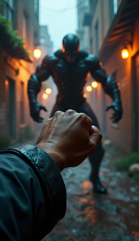 2 one man
with suit like like bulletproof sci fi with yellow glows now show this punching to a demon on face like 10feet man