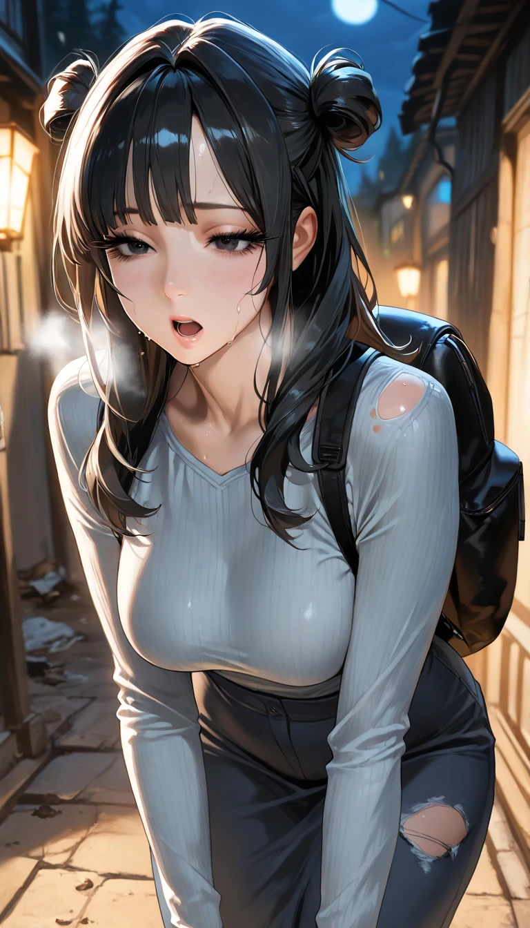 a woman, (realistic), (hyperrealism), (photorealistic), depth of field, eye makeup:0.5, (upper body:1.2), (narrow waist:0.7), looking at the viewer, casual outfit, at the city streets, topless