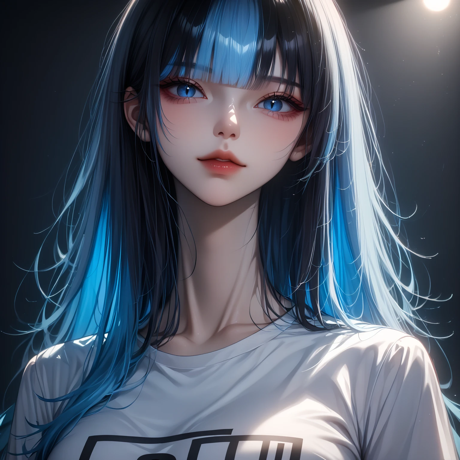 a close up of a woman with blue hair and a black top, realistic anime art style, artwork in the style of guweiz, realistic anime 3 d style, inspired by Yanjun Cheng, beautiful anime portrait, beautiful anime style, stunning anime face portrait, girl silver hair, realistic anime artstyle, 🤤 girl portrait, kawaii realistic portrait, anime realism style