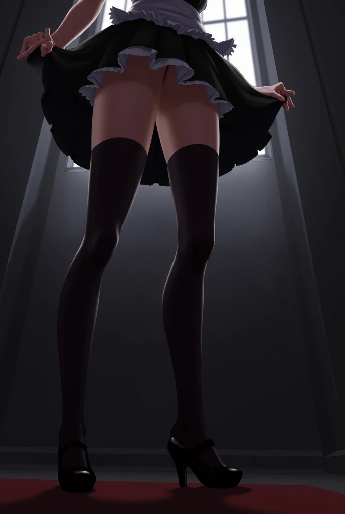 (masterpiece, highest quality, delicate details, 8K:1.2), nice hands, perfect hands, By Guido Daniele, High resolution, ((throw)), 1 girl, Aricerise, Ahoge, hair ribbon, ((((serafuku)))), pleated mini skirt, school uniform, Are standing, medium breasts, (((Upskirt))), ((((panty shot)))), (((camel toe))), (((((At the top of the stairs))))), ((looking at the viewer)), (((((Angle looking up from the bottom of the stairs))))