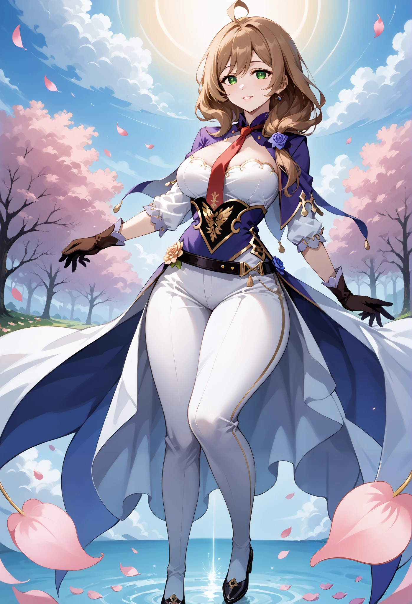 score_9, score_8_up, score_7_up, source_anime, 4K,perfect fingers,(perfect hands, perfect anatomy),prefect lighting, very aesthetic, intricate details,highly detailed background, masterpiece, high quality, best quality,
1girl,Solo,lisaminci, lisa minci, brown hair, green eyes, long hair, low tied hair, large breasts,,
wearing ((suit and tie with a red tie on her neck, )),,
floats into the air, Sakura petals fall—shape your Sakura Goddess!, ,,, empty eyes, large cloud, solo, full body,