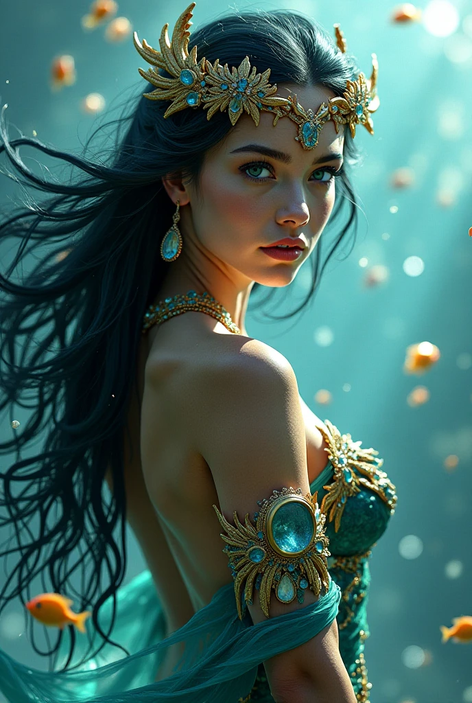 Queen Mera of atlantis, golden face-framing headpiece
