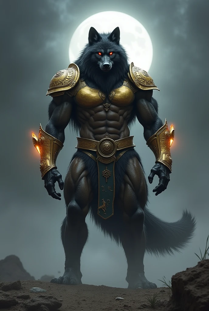 male, semen, black wolf, (furry body,) black body, high quality, realistic, muscular, massive, shrine, sacred, furry, masterpiece, (full nude, Stick out penis., Luxurious loincloth, Luxury accessories, erection under cloth,)