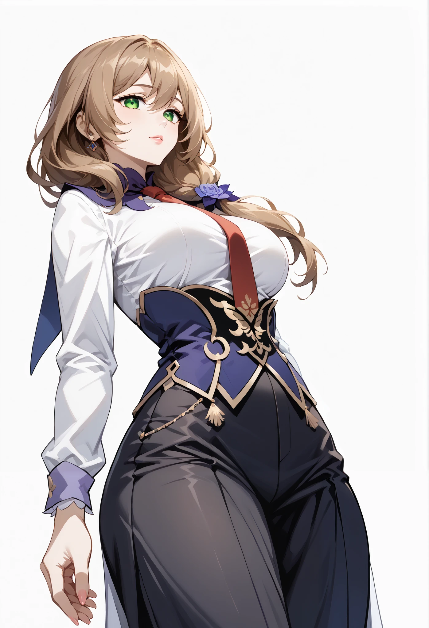 score_9, score_8_up, score_7_up, source_anime, 4K,perfect fingers,(perfect hands, perfect anatomy),prefect lighting, very aesthetic, intricate details,highly detailed background, masterpiece, high quality, best quality,
1girl,Solo,lisaminci, lisa minci, brown hair, green eyes, long hair, low tied hair, large breasts,,
wearing ((suit and tie with a red tie on her neck, )),,
empty eyes, solo, full body, (feature large highlight:1.4), ( cowboy shot:1.4),(arched back:1.4), on back,One Girl, ((White plain background:1.5)) , ((low Angle View:1.4)),