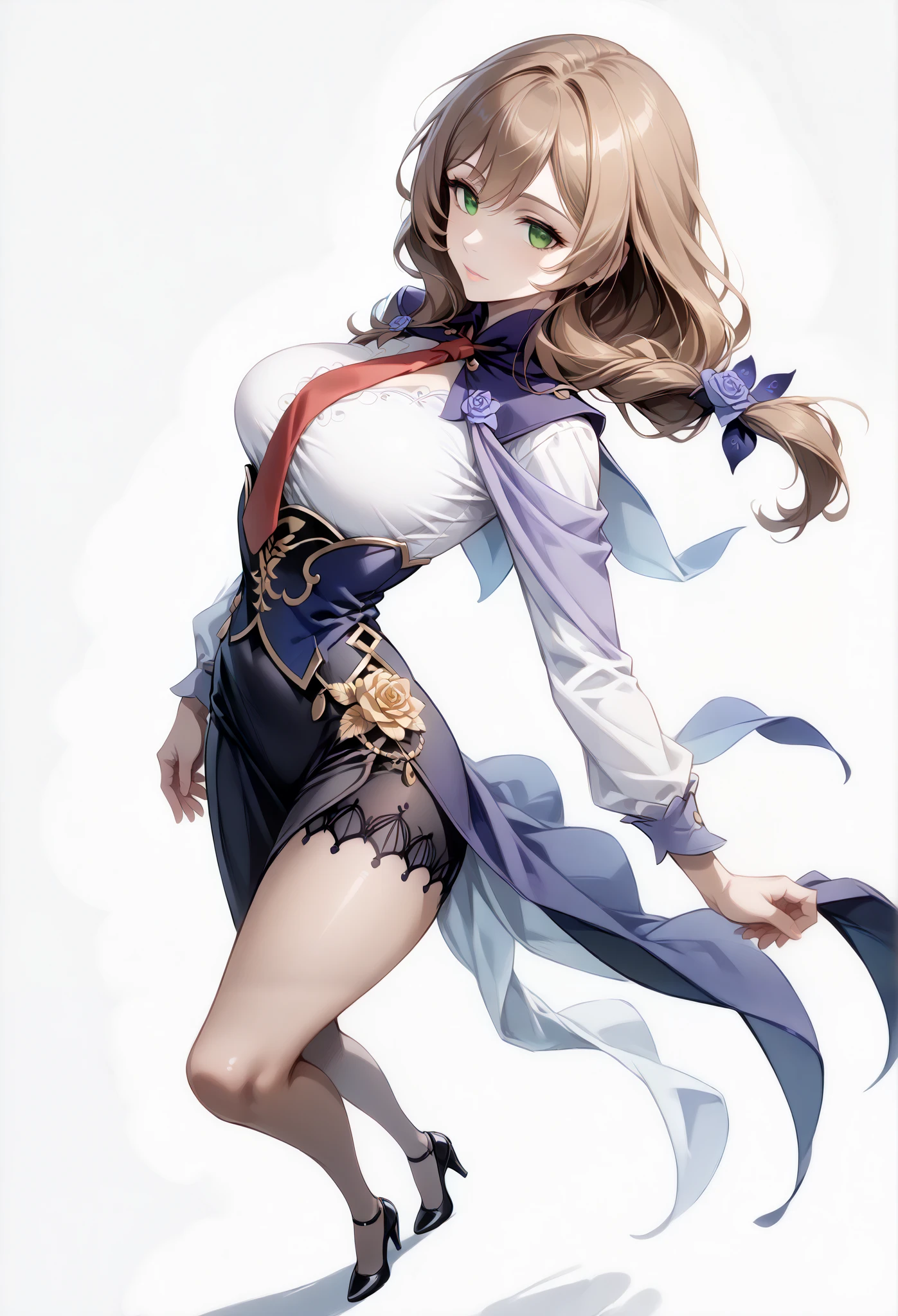 score_9, score_8_up, score_7_up, source_anime, 4K,perfect fingers,(perfect hands, perfect anatomy),prefect lighting, very aesthetic, intricate details,highly detailed background, masterpiece, high quality, best quality,
1girl,Solo,lisaminci, lisa minci, brown hair, green eyes, long hair, low tied hair, large breasts,,
wearing ((suit and tie with a red tie on her neck, )),,
empty eyes, solo, full body, (feature large highlight:1.4), ( cowboy shot:1.4),(arched back:1.4), on back,One Girl, ((White plain background:1.5)) , ((High Angle View:1.4)), ((Side Angle View:1.5)),