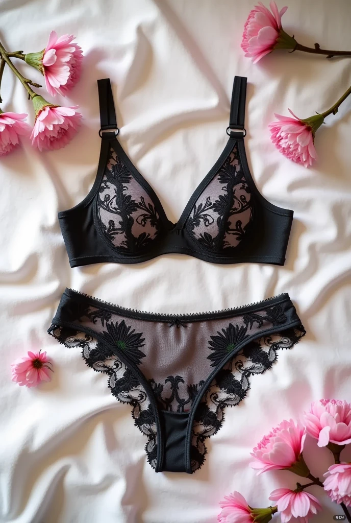 sexy transparent flower color lingerie on a sunflower field road