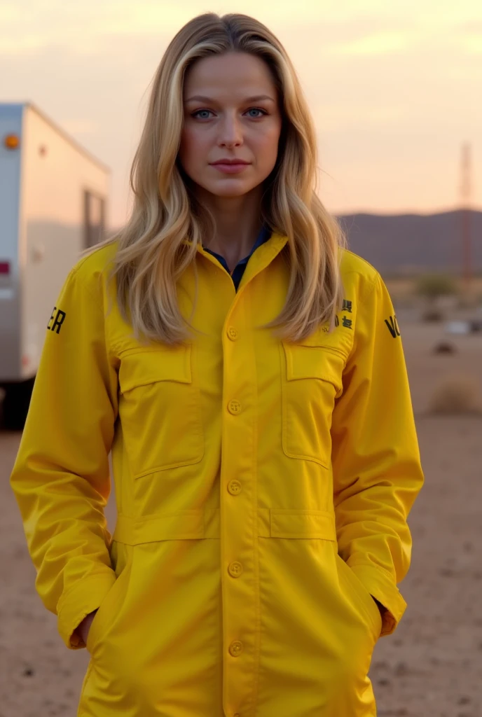 firefighter costume , factory , dusk <lora:Susan_Sarandon:1> masterpiece, best quality, detailed face, solo, a woman, mature s1873s, red hair, long_hair, looking_at_viewer