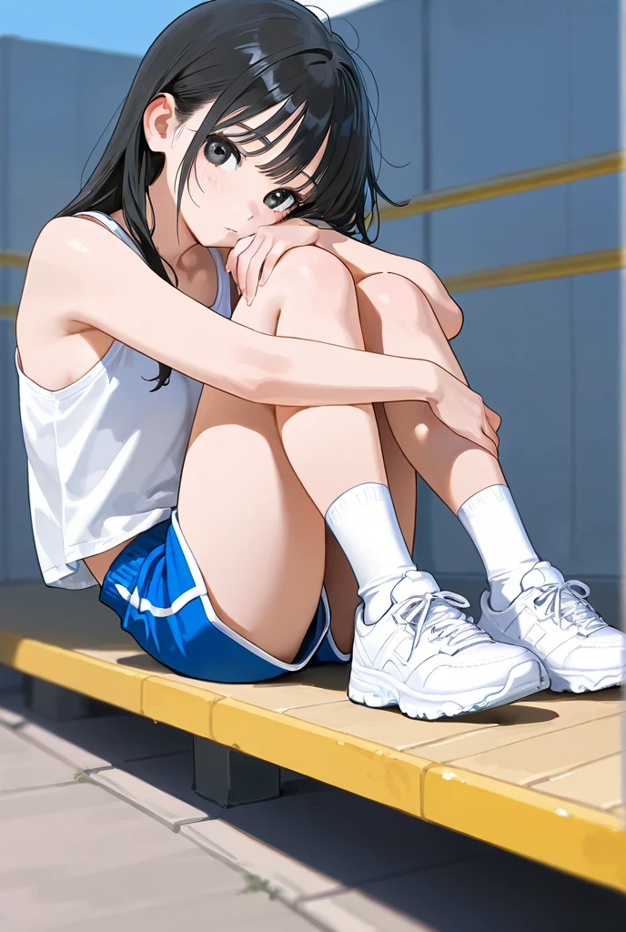Teenagers in gym clothes on the court, they are extremely sweaty and smelly, They're barefoot, your feet are raised forward and are dirty, they are extremely dirty
