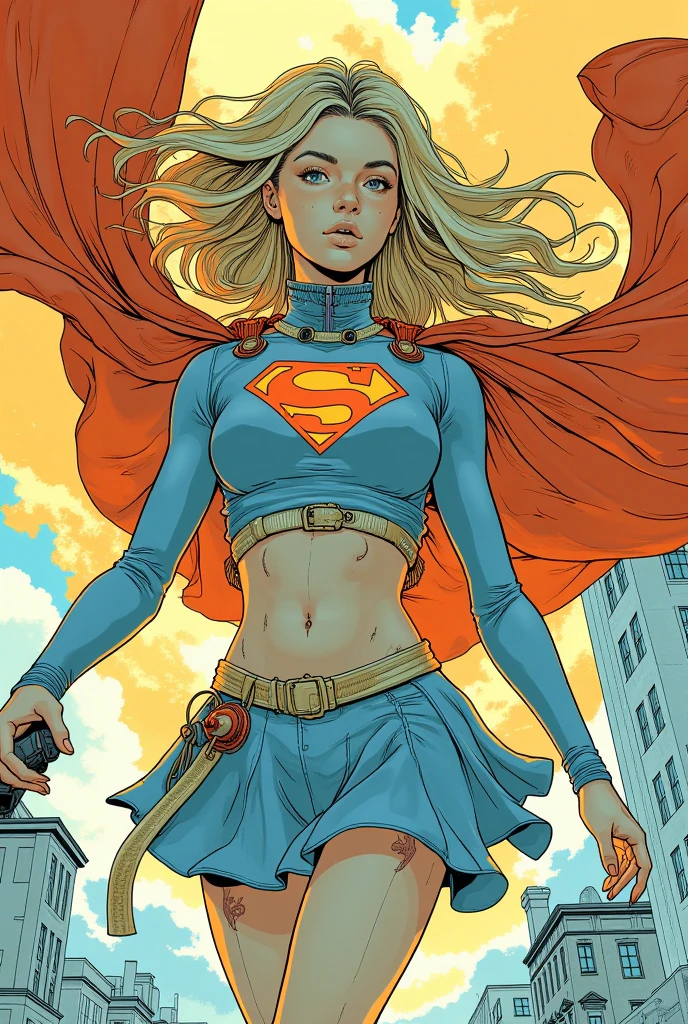 <lora:ghibli:.9> masterpiece, best quality, high quality, highres,
solo, black curly long hair, breasts, makeup, superhero suit,  lipstick,, upper body, young, skinny, flat chest
retro artstyle,simple background, realistic, superhero,
<lora:ARTSTYLE_AlexRoss_ComicArt_ownwaifu:0.5> , ((portrait)), straight-on, looking_at_viewer, solo,closed mouth,simple_background,