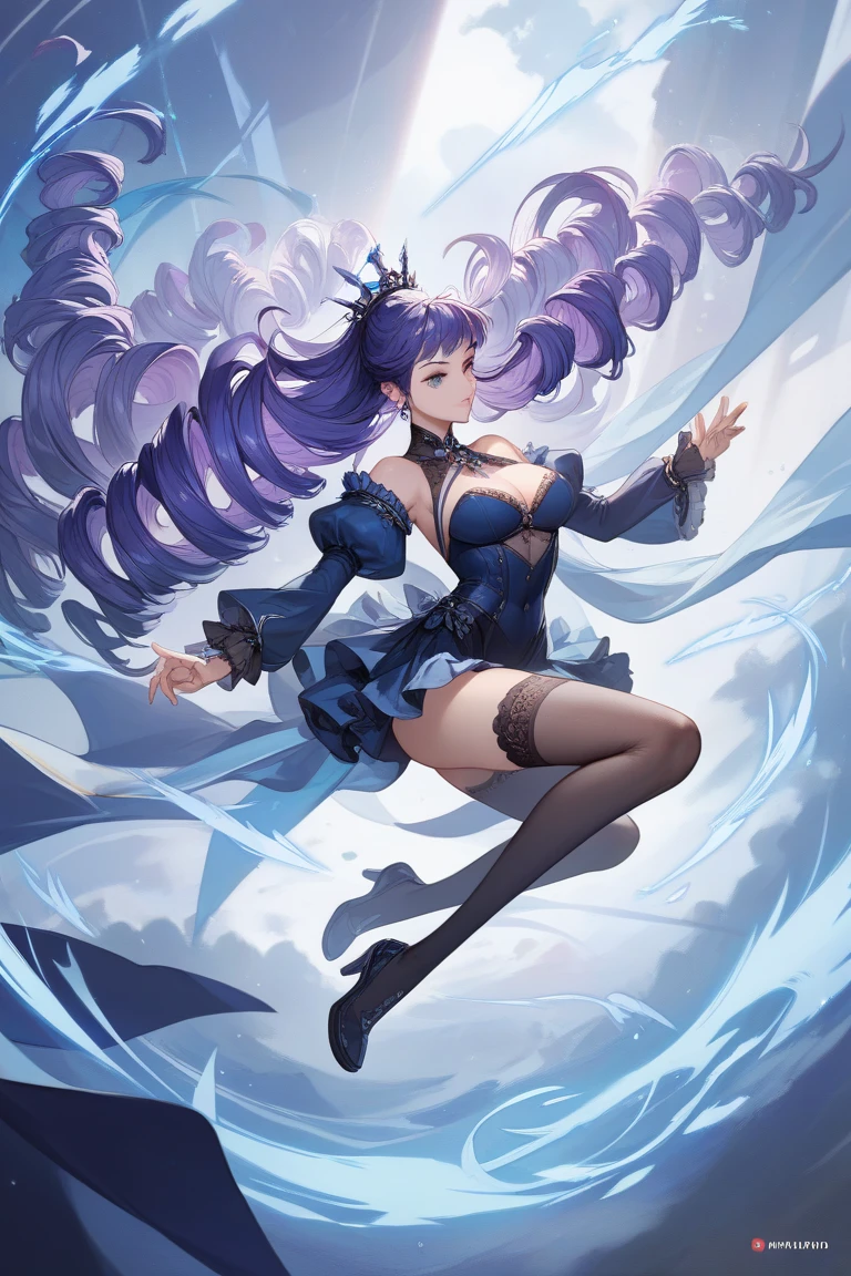 The whole body is covered with blue liquid,exposing her chest,Blue liquid,Beautuful Women,high-heels,blacksilk,Purple eye,are standing,Raised sexy,Cocked buttocks,Long-legged beauty,Thin leg,Mucus gets into the butt
