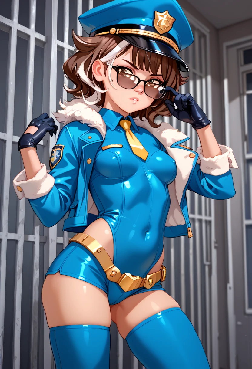 haveรายละเอียดมาก, clear, beautiful body, Beautiful nose, Beautiful character design, perfect eyes, perfect face, very high, 4k, Beautiful legs, perfect legs, good hand, perfect hand, Masterpiece, best quality, haveรายละเอียดสูง, illustration, nonsense, perfect anatomy, street fighter, doll set, Chadaloo Doll, doll set, expressionless, ดวงempty eyes, look at viewer, red gloves, Emotionless, black Latex, corruption, mind control, female warrior, full body, hypnotized, ความมึนงงที่ไม่haveความสุข, full body suit, ชุดบอดี้สูทแบบhaveจั๊ม, Both arms are at the sides., obey, perfect woman's body, extremely glossy Latex, hypnosis, Hipnolora, empty eyes, mind control device, Poses, give up_Pose, slave, stand straight, stand, stand at attention, have, necktie, belt, Latex, ชุดบอดี้สูทแบบhaveจั๊ม, thigh high, garter belt, fighting posture, Extend your right arm away from your shoulder into the air with your hand straight., soldier, Ankle boots, 1 girl, hair accessories, brown hair, short hair, brown eyes, (((pixel perfect, perfect details))), alone, 1 girl, Mirai Kasuka, It's a million.!, มุมLooking from behind, Looking from behind, is
