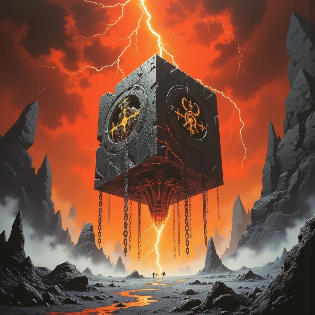 A planet consumed by the presence of a colossal obsidian cube - SeaArt AI