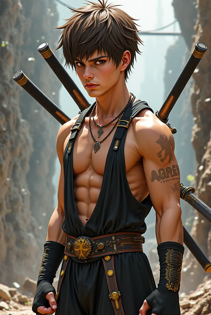 K-pop idol, male, Korean, shirtless, jewelry, dnd style, black hair