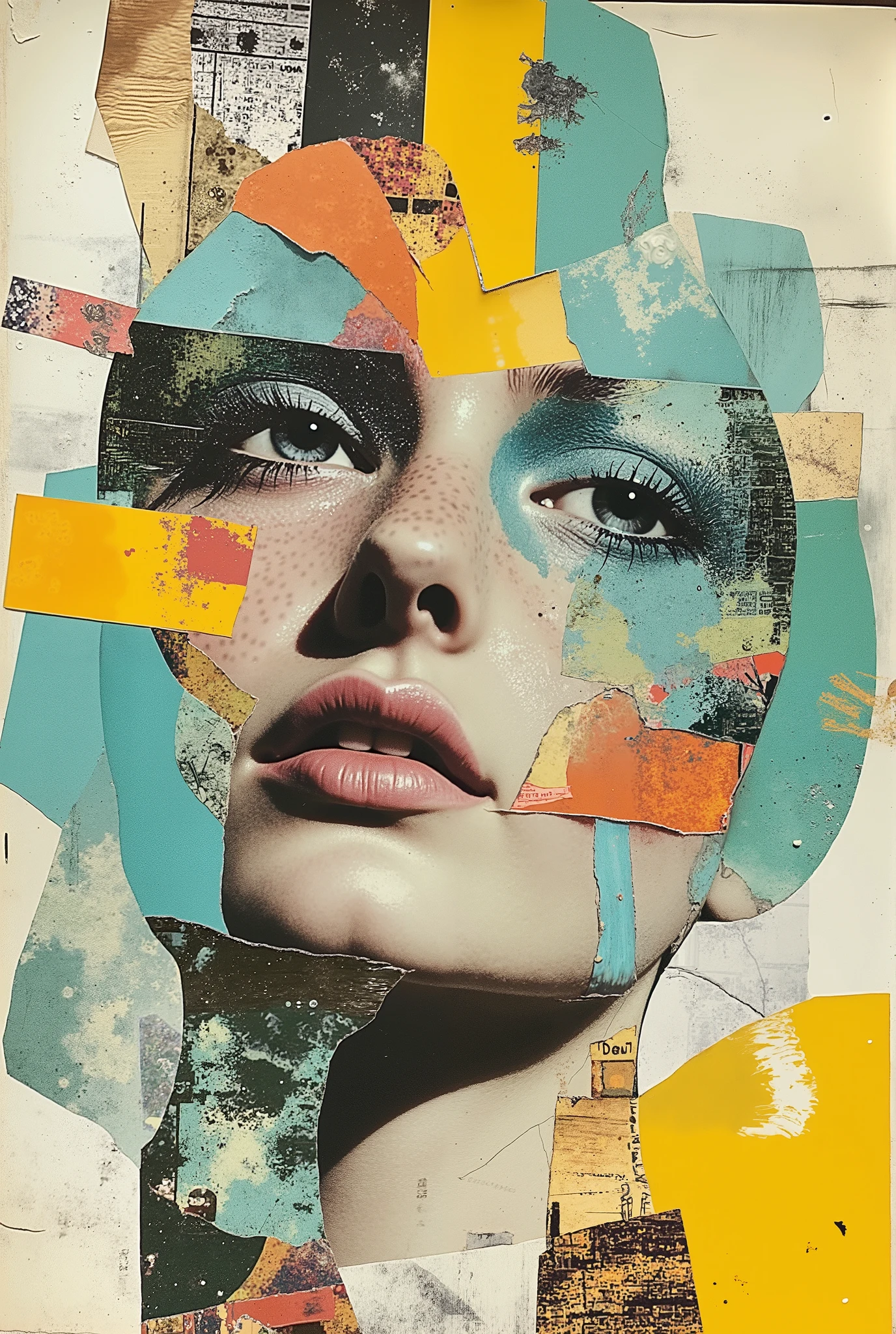 a grunge-style poster representing various artistic styles, with collage elements reading "Color Challenge" in the foreground, inspired by David Carson’s typographic approach, featuring a mix of abstract shapes and brushstrokes, predominantly in mint and charcoal tones, a chaotic and dynamic layout, the overall tone is cool with high contrast, the lighting is edgy with sharp shadows and highlights --v 5 --stylize 1000