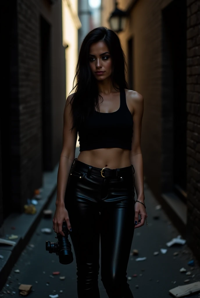 8K, RAW picture, rendered, Young punk woman on rooftop, semi-transparent jumpsuit, city and sunset in the background, ultra-detailed, photorealistic, realistic face, realistic hands, realistic legs, cinematic
