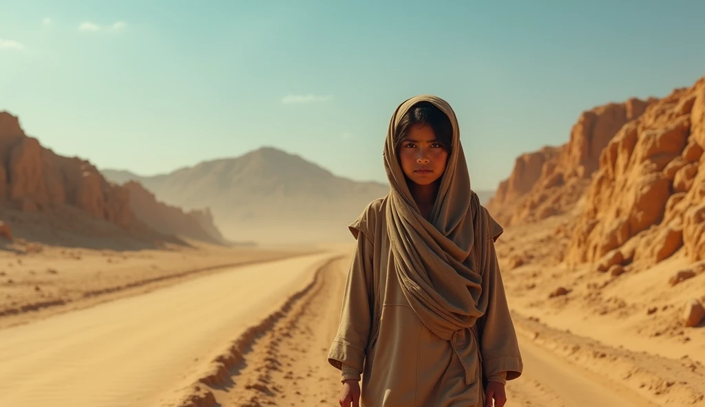 a girl with Keffiyeh in the desert