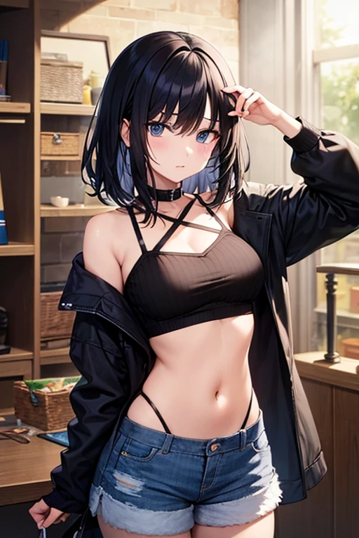 Navel exposed clothes ponytail