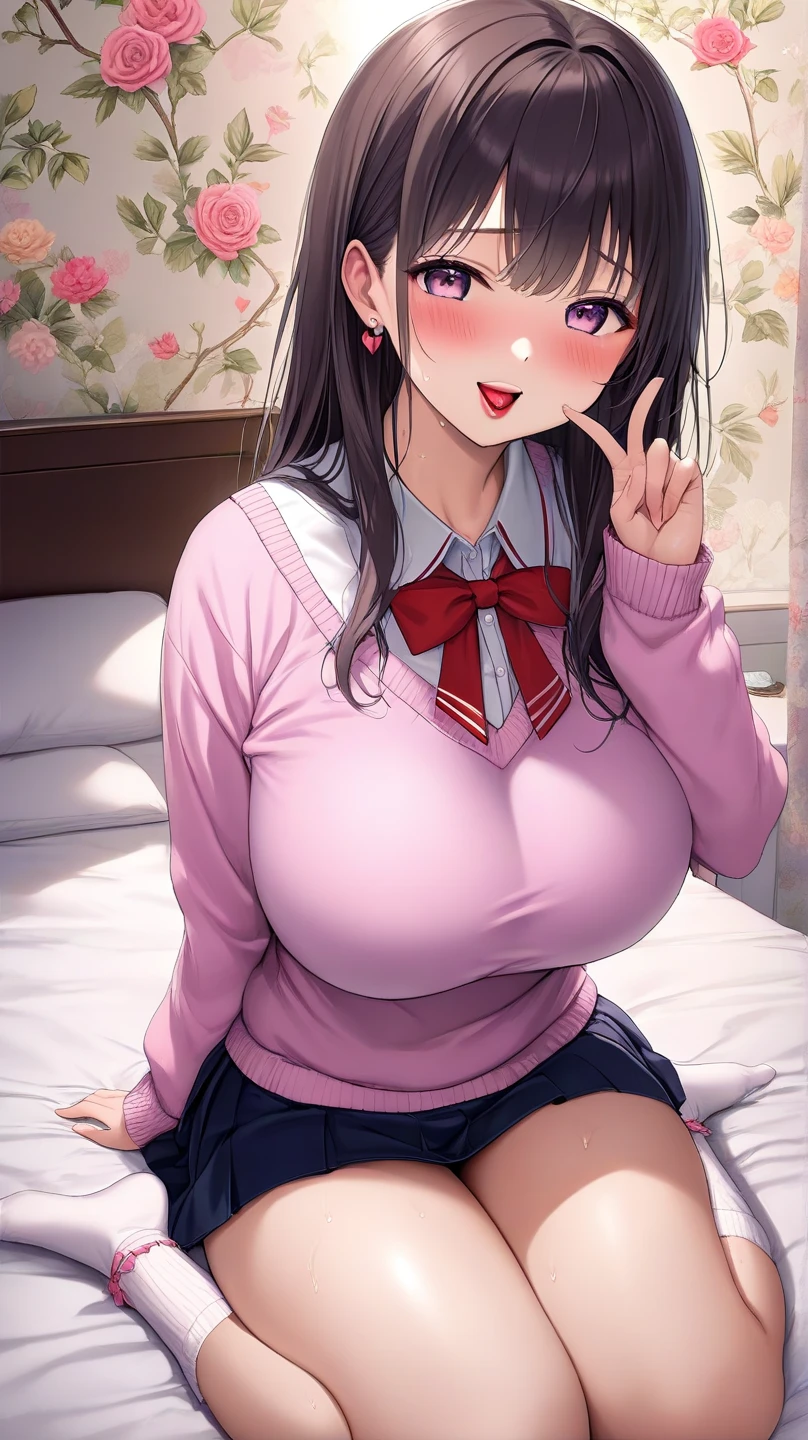 shy,((Pink nipples),(bra lift),(white panty)),(masterpiece, Highest quality, Super detailed), One girl, Anna Yamada, Blue Hair, Brown eyes, View your viewers, Are standing, Sexy pose, blush, skirt, panties, (View from below), blue Jacket,Long sleeve,shy,miniskirt,blue skirt,Open clothes,cowgirl position, Lie on your back in bed , spread legs,glasses,((leaning forward,press breasts together)),