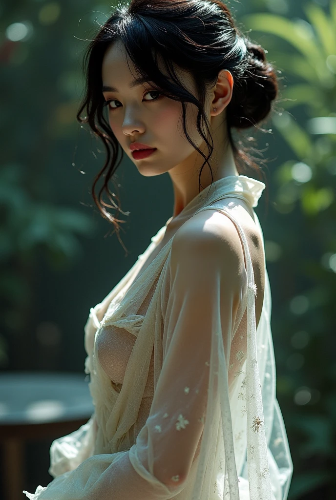 ((RAW,35mm)),((Masterpiece)),Ultra NSFW, Realistic full frame half nude body photo, peril scenery fallen dead on the ground forest,beautiful black long wavy hair asian princess(majestic royal embroidery gown, oblong face,height 180cm,34-24-34 slim body ratio,slim natural small round breasts).((dead beautiful body,faliing gracefully on the ground,torn dress,revealing,eyes closed,open wide mouth,blood))