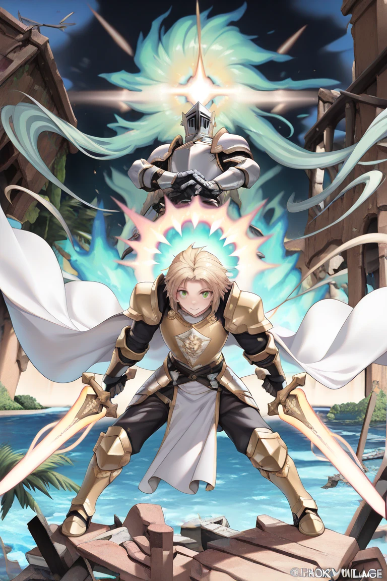 A man wearing (red armor), DragoonArmor1, (dragon wings), (symmetrical wings), epic, fantasy, rpg, solo focus, (detailed face, blue eyes), headband, flying in the air, cloudy background, short hair, blonde, spiky hair, <lora:DragoonArmor1:0.7> vibrant, bright colors, vivid, lucid, holding a sword,