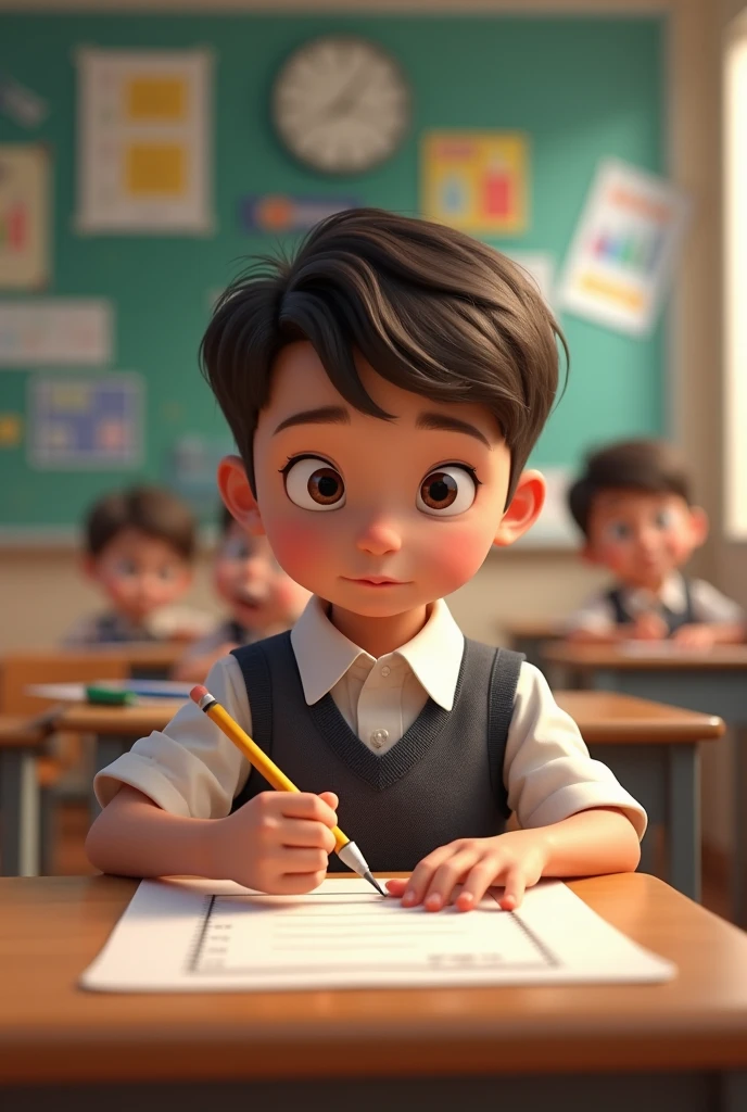 Cut to a scene of a person solving a math problem in a classroom with a satisfied smile