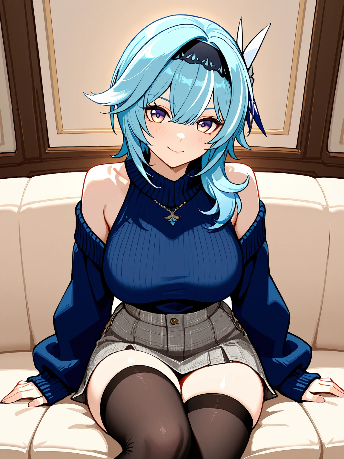 woman, 29 yo, sexual expression invite,sexual face,pantyhose Detailed((tights with detailed textures)),feet to the viewer,feet in front of the spectator,blue hair,long twintail hair,blue eyes,