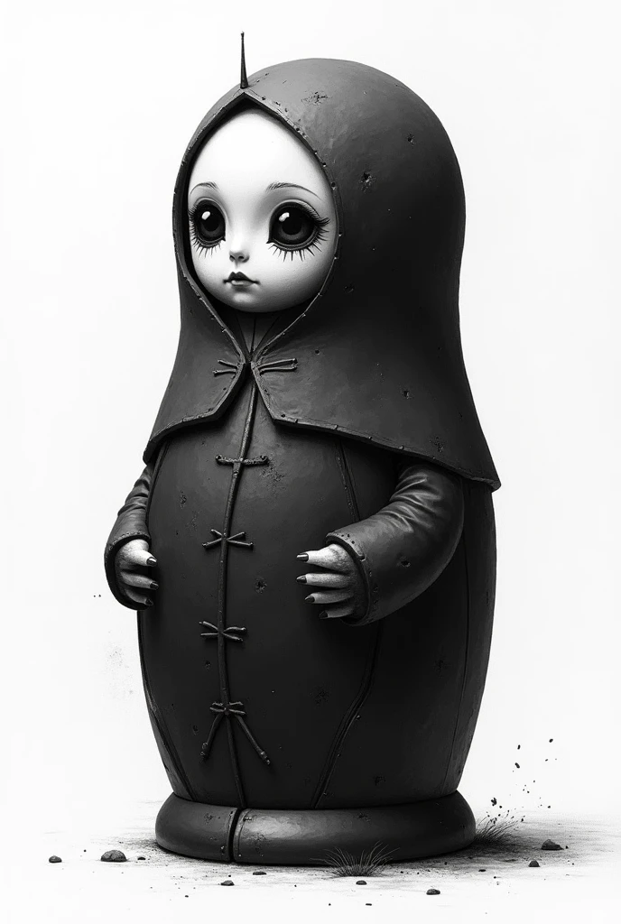 Boy with a deep hood、creepy atmosphera、white walls、Graffiti Mask、