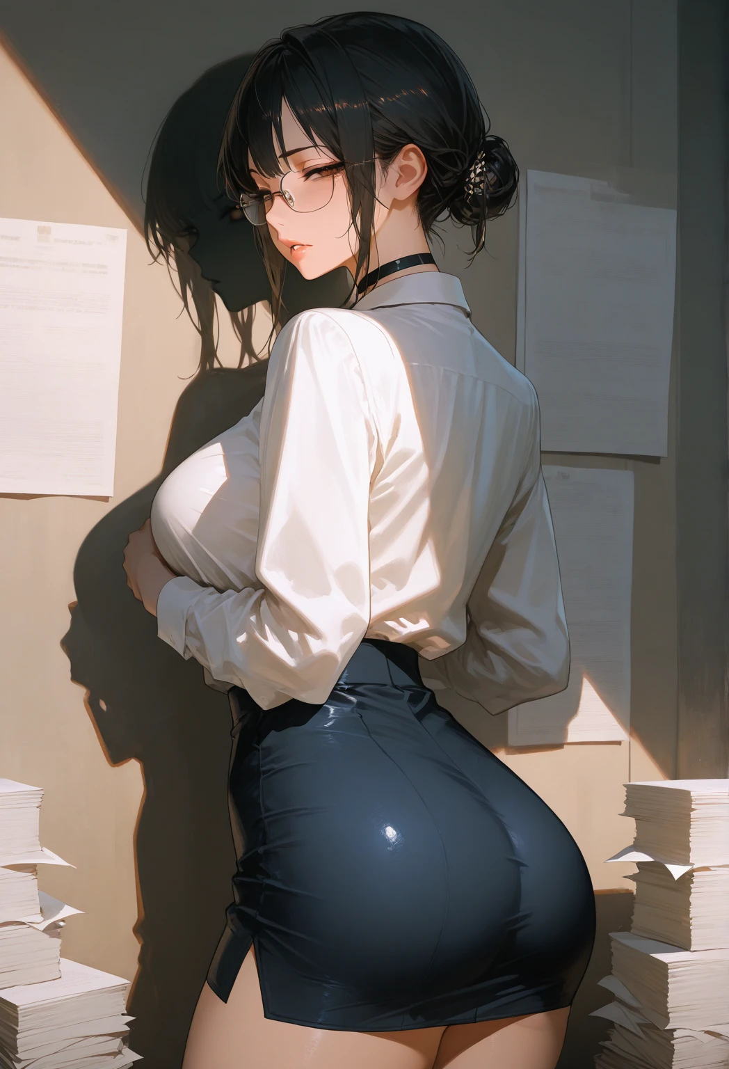 ((masterpiece)),(((highest quality))),((Reference Sheet, Character Design, in front, looking at the viewer , girl with glasses, walking in a school hallway~ ~ side, Mr..々Hairstyle, Mr..々Performance, Facial Expressions)), 30-year-old girl, Cute type, (curvy:1.4), (normal ass:1.4), Realistic buttocks, Big Breasts, big , thick thighs, Long legs, It's not a big deal, ((High quality fabric, nude, no panties, topless, stockings)), ((walking in a school hallway:1.0))