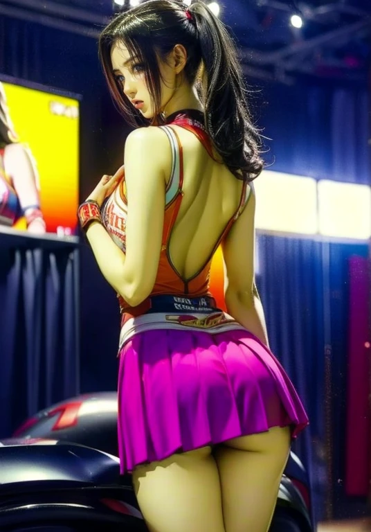 Glossy pink、Both legs,mini skirt